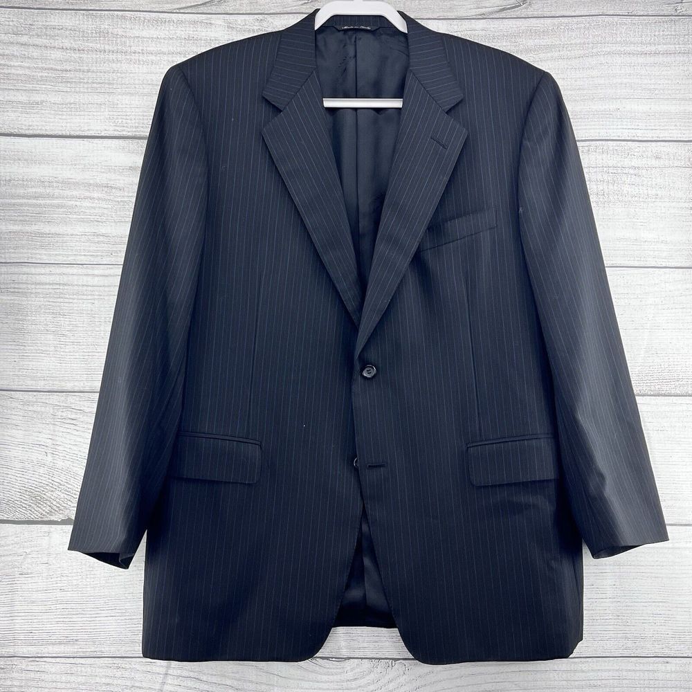 Canali Exclusive Italy Super 150's Wool Sport Coat Blazer Sz 56R Gray Blue Strip